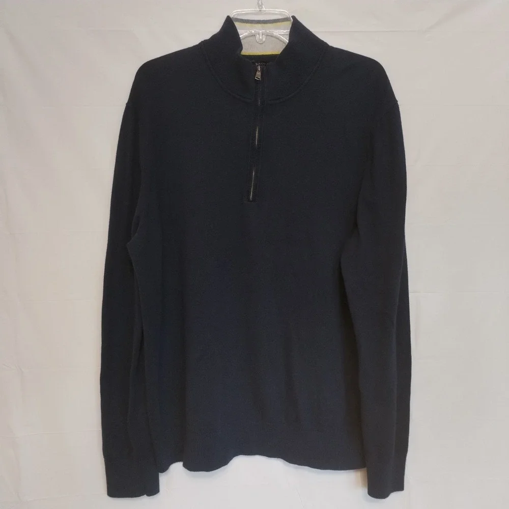 Banana Republic Mens XL Cashmere Pima Cotton 1/4 Zip Pullover Sweater Navy Blue‎